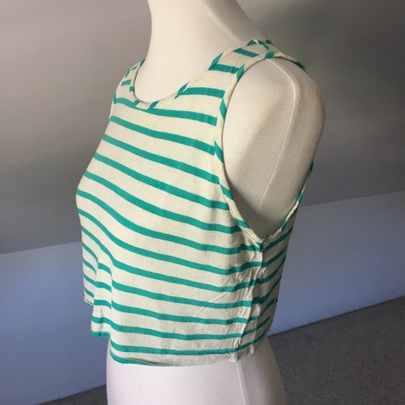 Teal Striped High Neck Flowy Crop Top Tank - Picture 7 of 8